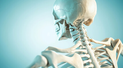 Exploring human anatomy detailed skeleton model medical study room educational content clinical environment side view biological concept