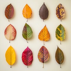 Fototapeta premium Autumn Leaf Collection Vibrant Colors Natural Design Fall Foliage Seasonal Leaves Beautiful Yellow Red Orange Brown Green Leaflets Botanical Nature 