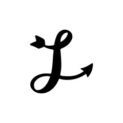 initial letter l hand drawn arrow concept black color