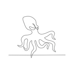 One continuous line drawing of Octopus vector design illustration. Sea animal themes design in simple linear continuous style vector concept. Suitable for asset design and educational purpose.