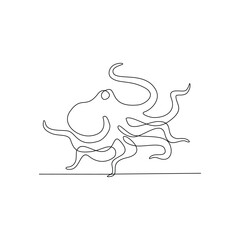 One continuous line drawing of Octopus vector design illustration. Sea animal themes design in simple linear continuous style vector concept. Suitable for asset design and educational purpose.