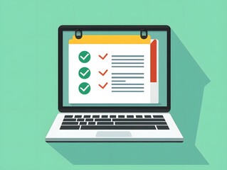 Laptop Displaying Checklist: Flat Design Illustration