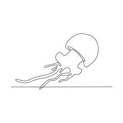 One continuous line drawing of Jellyfish vector design illustration. Sea animal themes design in simple linear continuous style vector concept. Suitable for asset design and educational purpose.