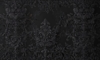 Seamless gothic damask wallpaper, black floral vines & scrolls , texture, antique