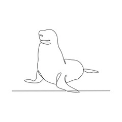 One continuous line drawing of Sea Lion vector design illustration. Sea animal themes design in simple linear continuous style vector concept. Suitable for asset design and educational purpose.