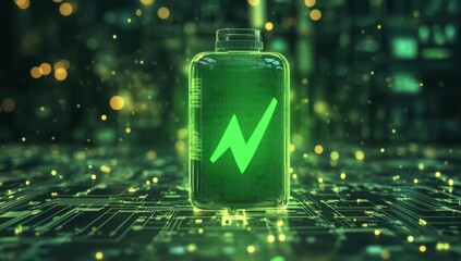 Futuristic battery glowing with energy