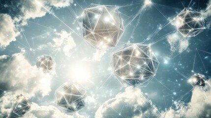 Geometric shapes interconnected in a cloud-based network.