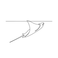 Fototapeta premium One continuous line drawing of Stingray vector design illustration. Sea animal themes design in simple linear continuous style vector concept. Suitable for asset design and educational purpose.