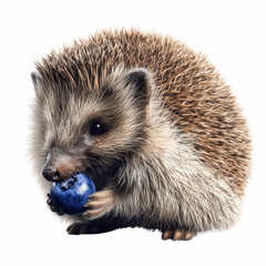Obraz premium Adorable Hedgehog Enjoying a Blueberry Treat on Red Background