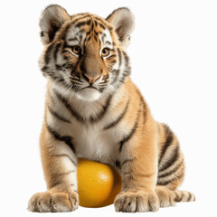 Obraz premium Adorable Tiger Cub with Yellow Ball