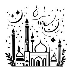 Monochrome Mosque Silhouette for Festive Celebration