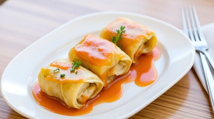 Authentic Cabbage Rolls with Rich Tomato Sauce on an Elegant Plate