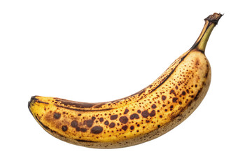 Overripe banana with dark spots, on isolated transparent background - generated by ai
