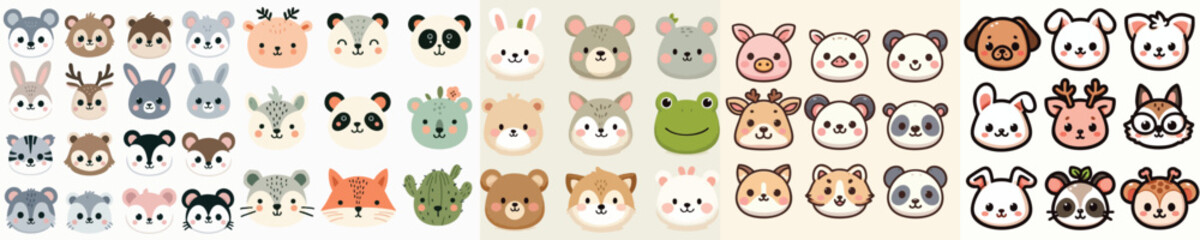 cute animal head vector illustration set