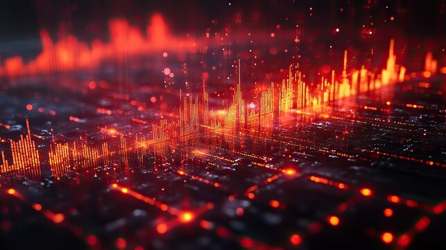 abstract digital chart background stock business graph in red bankruptcy loss and recession in finance crash and crisis in economy