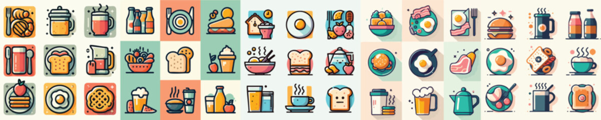 collection of breakfast flat set icons