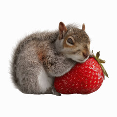Obraz premium Adorable Grey Squirrel Napping on a Juicy Strawberry