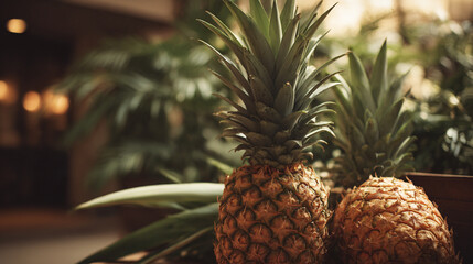 Fototapeta premium Fresh pineapple fruit still life photography for healthy eating and tropical fruit market promotion design