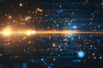 Obraz premium Abstract Data Stream Visualization with Glowing Particles and Linear Connections