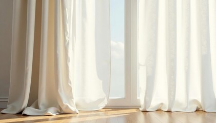 Soft flowing linen curtains, pale ivory shade, waves, elegant