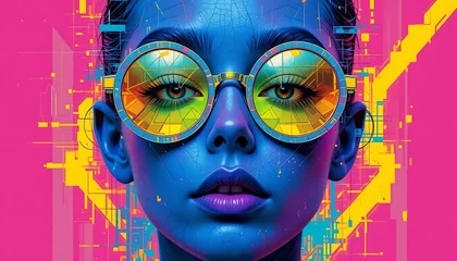 Tableau sur plexiglas  Woman with Colorful Glasses and Geometric Background  © Jessika Cahya