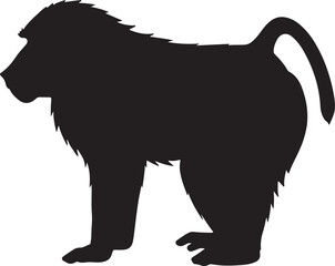 Olive Baboon Silhouette on White Background