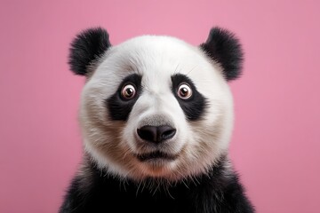 Obraz premium shocked panda with wide eyes on pink canvas 