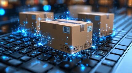 Boxes on Keyboard, Digital Delivery Concept