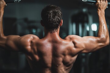  person strengthening back with lat pulldown workout  
