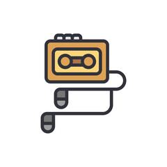 Cassette player colored icons, minimalist vector illustration ,simple transparent graphic element .Isolated on white background