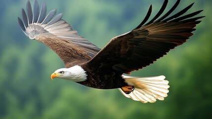 Obraz premium Majestic eagle soaring through lush green forest