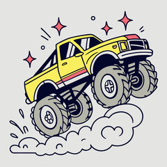 Cartoon Monster Truck Jumping Off-Road Vehicle Graphic © Design Planer