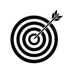 Archery target with arrow icon, silhouette of a target with an arrow hitting the bullseye vector Art & Illustration