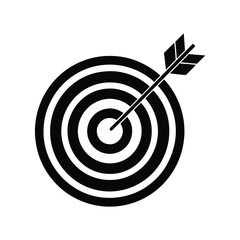 Archery target with arrow icon, silhouette of a target with an arrow hitting the bullseye vector Art & Illustration