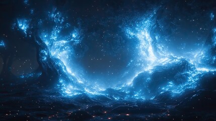 Obraz premium Azure luminescence drifts through petrified arboreal silhouettes
