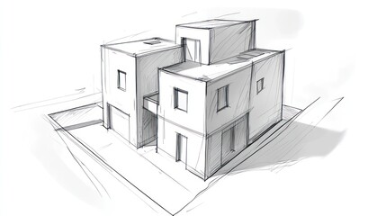 Modern house sketch, urban design, architectural drawing