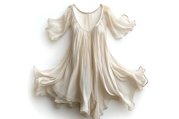 Elegant cream dress, flowing style, studio shot, fashion photography, use in advertising or fashion magazine