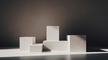 Minimalist Composition of White Geometric Shapes in Soft Lighting