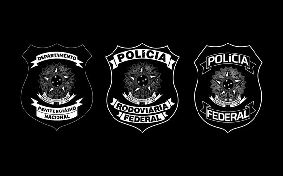 Bras&atilde;o da Policia do Brasil. Policia Federal PF, Policia Rodoviaria Federal PRF e Depen em vetor edit&aacute;vel para concurso publico da policia brasileira 