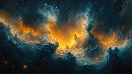 Fototapeta premium Bronze spirals ascend towards a nebula of swirling pigments