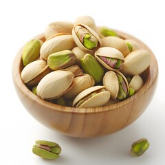 Roasted Pistachios in Wooden Bowl, Healthy Snack Food