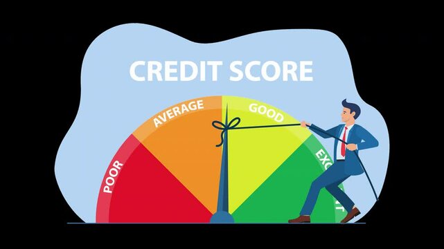 man improving his credit score animation 4k on alpha channel