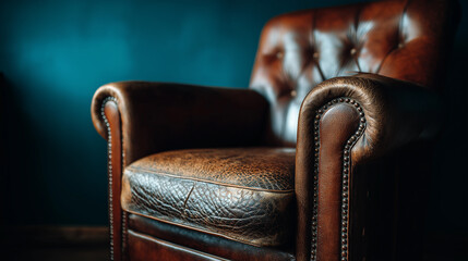 Vintage Leather Armchair: This image showcases a luxurious, well-worn leather armchair. The dark color of the leather paired with its texture adds to the feeling of comfort and style. 