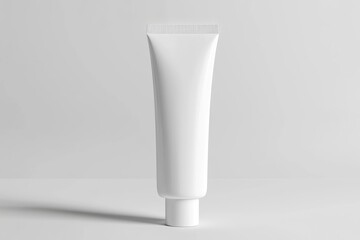 A blank white skincare tube mockup with a flip-top cap, slightly tilted, high-end product rendering, seamless white background.