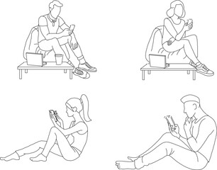 silhouette design vector illustration sketch of a person doing activities using a cellphone in his hand