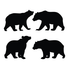 Bear silhouettes set with white Background.