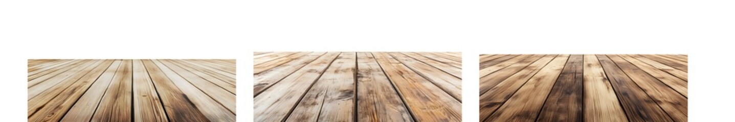Naklejka premium Set of perspective view of a wood plank flooring featuring light and dark brown tones, isolated on transparent background