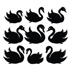 Fototapeta premium Set of silhouettes of swans vector design with white Background.