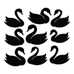 Set of silhouettes of swans vector design with white Background.