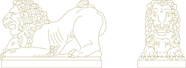 silhouette design vector illustration sketch image sculpture statue animal lion classic vintage ethnic roman greek 